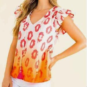 THML Red and Orange Ruffled Blouse